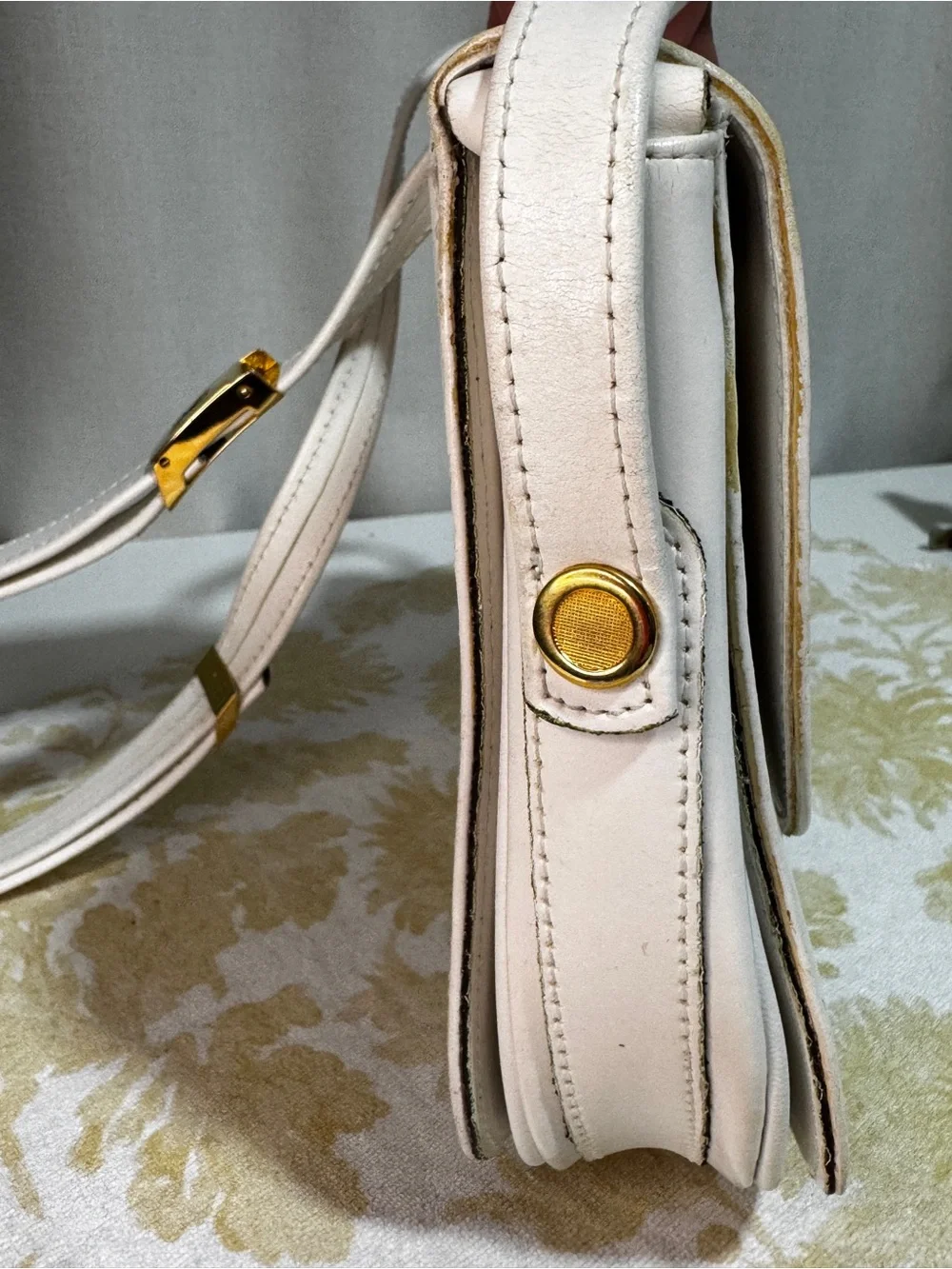 HC Paris White Solid Small Shoulder/Crossbody Bag Flap Magnetic Gold Hardware